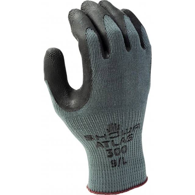 SHOWA Atlas 300BL-09 Fit Palm Coating Natural Rubber Glove, Black, Large (Pack of 12 Pairs)
