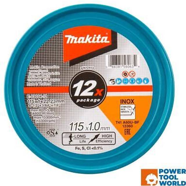 Makita A60U Thin Stainless Steel Cutting Discs 115mm Pack of 12