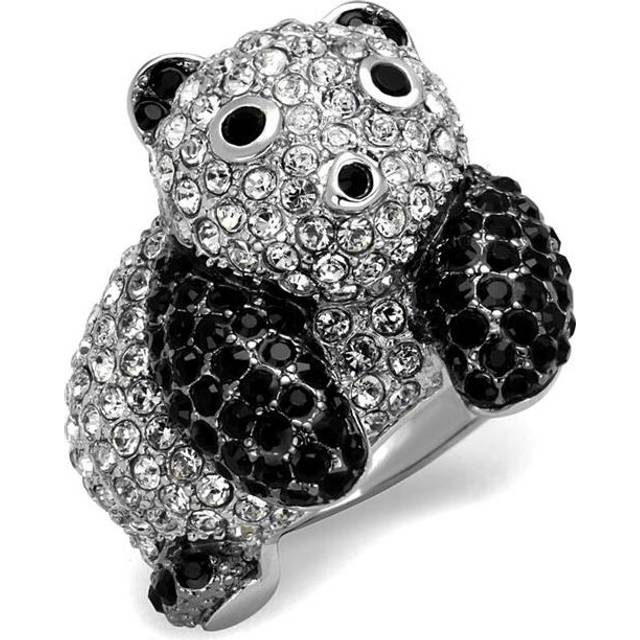 Rhodium & Ruthenium Brass Ring with Synthetic Glass, Jet - Size 6