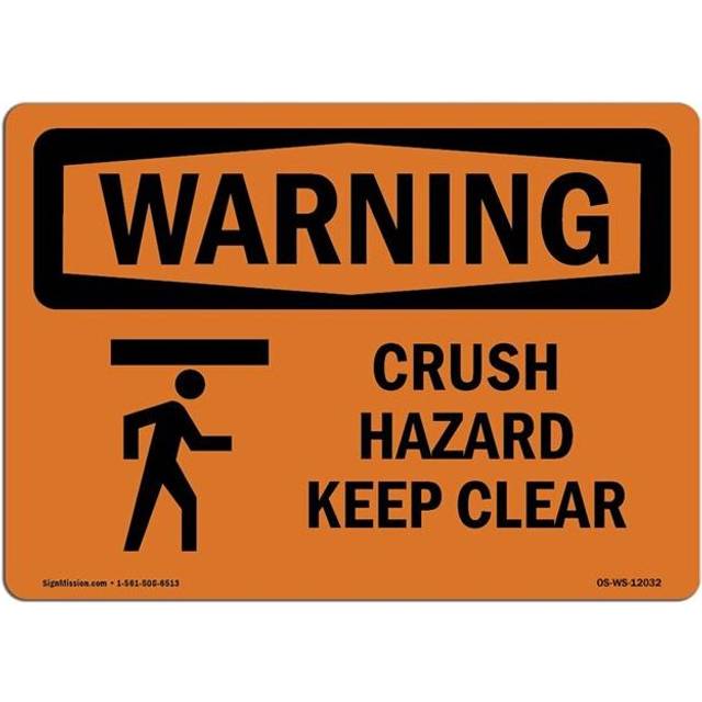 SignMission OS-WS-D-35-L-12032-10PK Warning Crush Hazard Keep Clear with Symbol OSHA Decal Sign