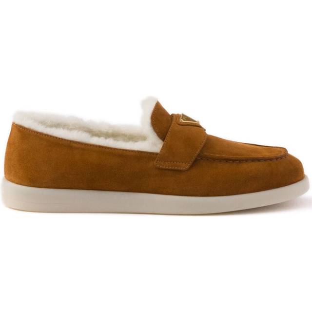 Prada - Suede and shearling loafers - women - Suede - 36 - Brown