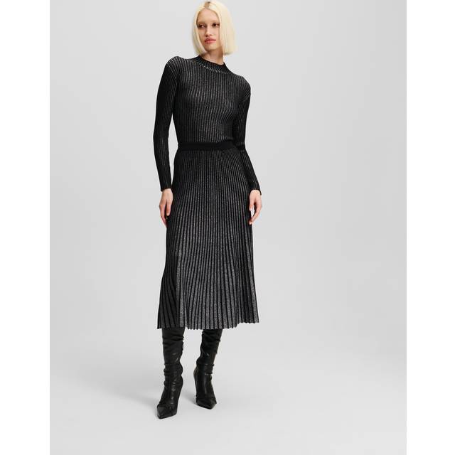 Karl Lagerfeld, Metallic Pleated Midi Skirt, Woman, Black/Silver, Size: M - Black/silver