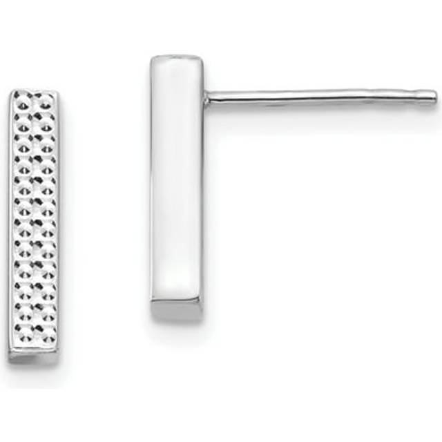 14K White Gold Textured Bar Post Earrings