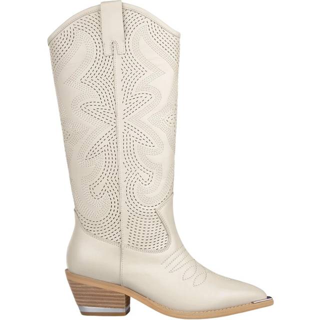 ALMA EN PENA, Cowboy Boots, female, White, 8 UK, Embroidered Leather Flat Boots