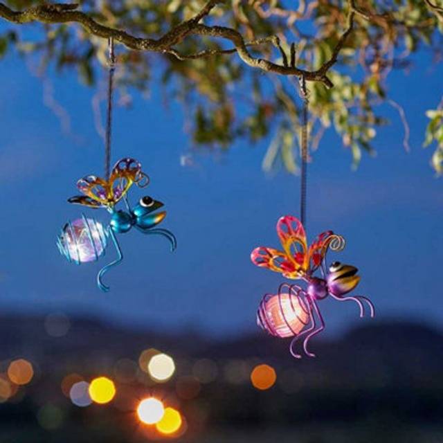 Set of 3 Solar Powered Outdoor Garden Bug Light Decorations - Multi - One Size