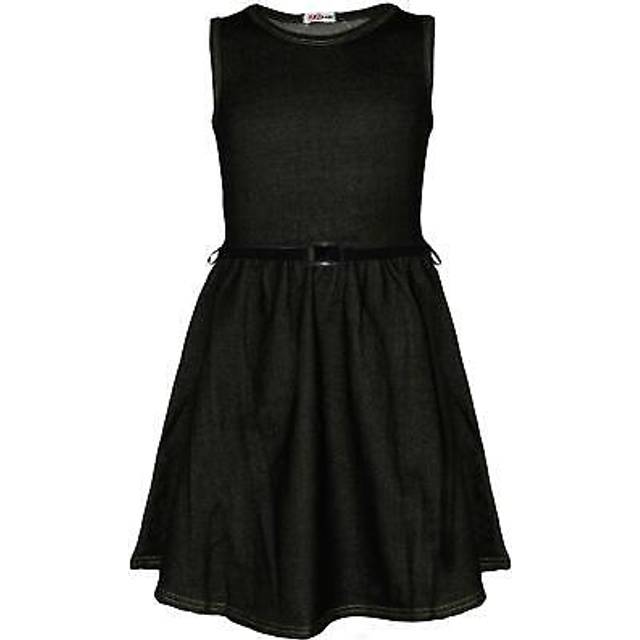 Kids girls skater dress denim black party fashion dance jeans stretchy dresses