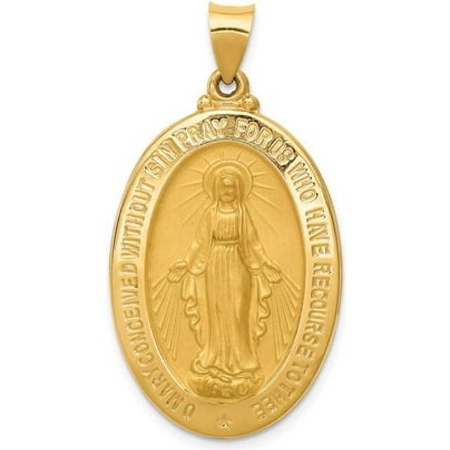 14K Yellow Gold Hollow Polished & Satin Miraculous Medal Pendant