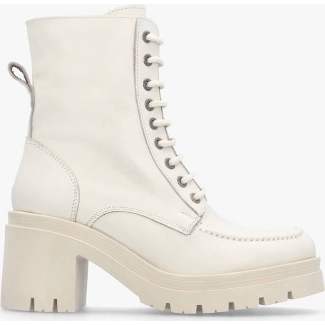 DANIEL Bella White Leather Block Heel Ankle Boots Size: 40, Colour: White Leather