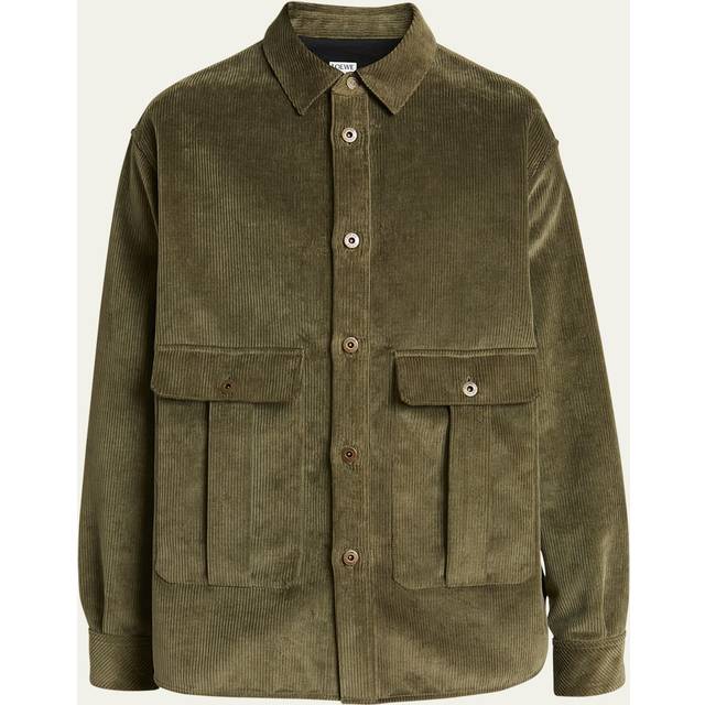 Loewe Mens Khaki Green Corduroy Debossed-strap Regular-fit Cotton-blend Overshirt 36 - KHAKI GREEN