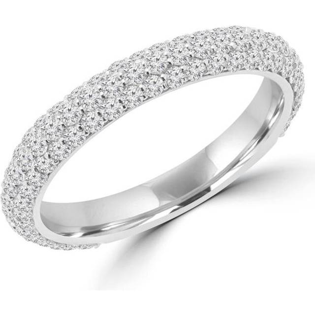 1.1 CTW Round Diamond Semi-Eternity Wedding Band Ring in 14K White Gold, Size 7.25