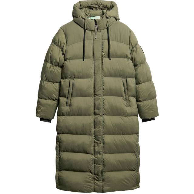 Superdry Ripstop Longline Puffer Jacket Kvinde Dusty Olive Green Grid