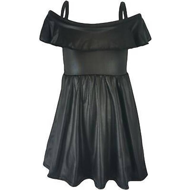 Kids girls off shoulder dress wet look summer party outfit dresses 7-13 years