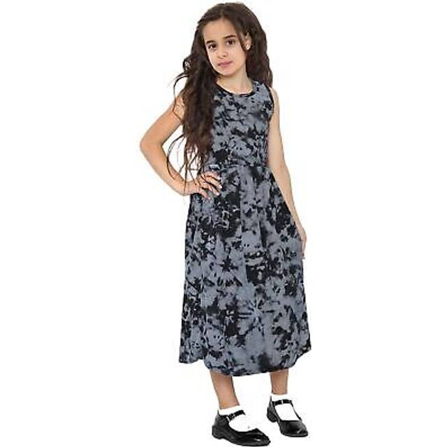 Kids girls maxi dress sleeveless tie dye black party fashion long skater dress