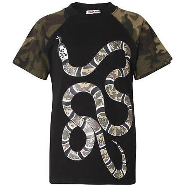(13 Years, Green) Kids Boys Camo Green Snake Print T-Shirt 5-13 Yr