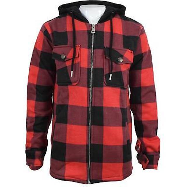 (7-8 Years, Red & Black Check) Girls Zip Up Hooded Red Black Check Print Jackets