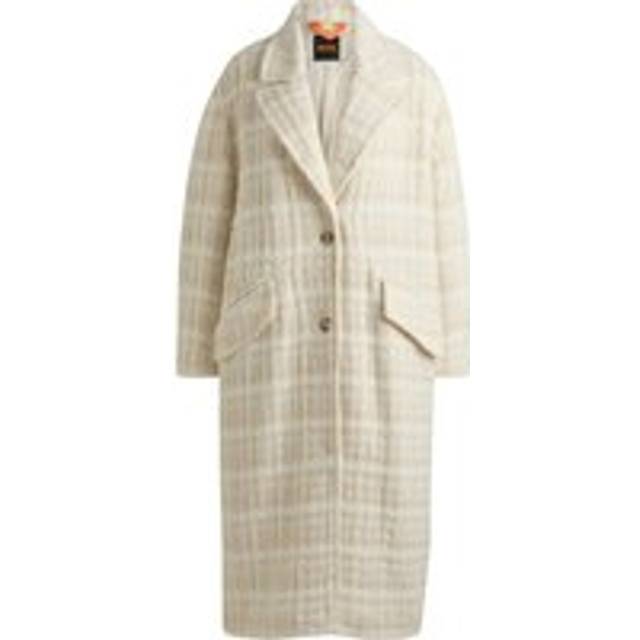 BOSS Covallina Textured Single Breasted Coat - Off-White, White, Size Eu 42 = Uk 14, Women - EU 42 = UK 14