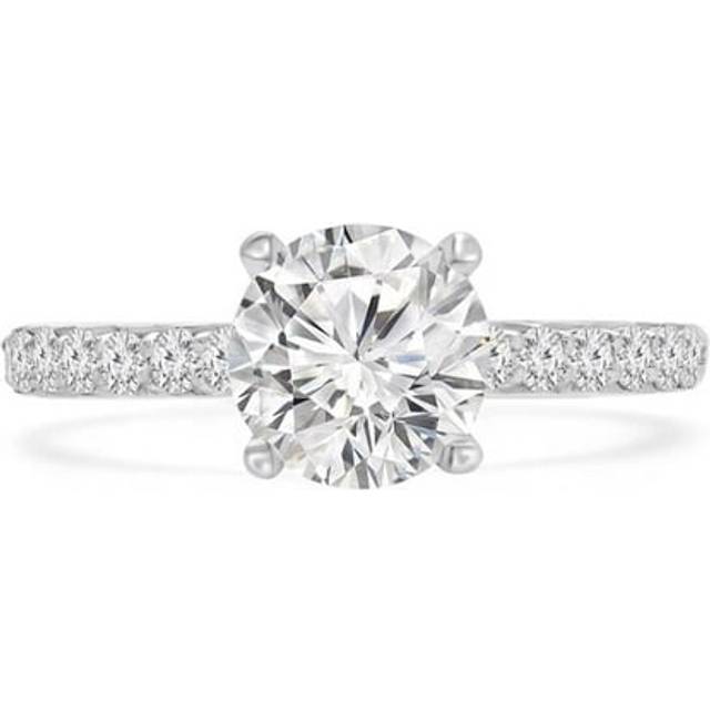 Majesty Diamonds MD240273-P 1.16 CTW Round Lab Created Diamond Solitaire with Accents Engagement Ring in 14K White Gold - Size 4 to 9