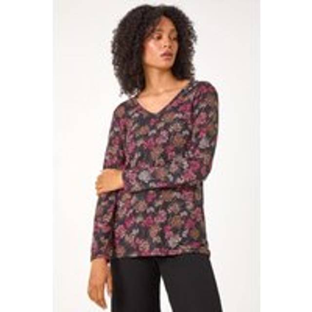 Floral Print Relaxed Stretch Top - Orange - 14