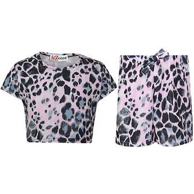 (11-12 Years, Leopard Print) Kids Girls Leopard Print Outfit Shorts Sets 7-13