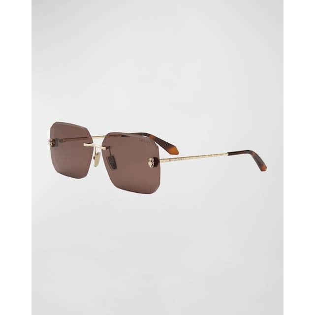 Bvlgari, Sunglasses, female, Yellow, 62 MM, Gold Square Sunglasses with Brown Lenses
