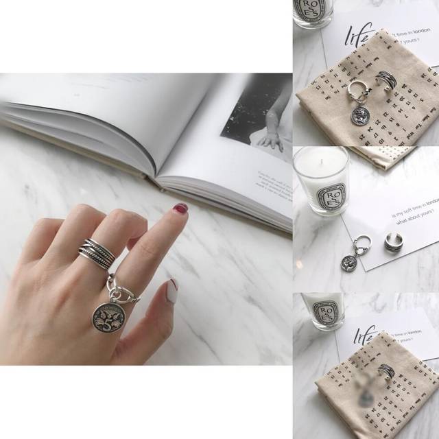 Stylish 925 Silver Vintage Inspired Open Adjustable Ring For Trendy Couples Jewelry
