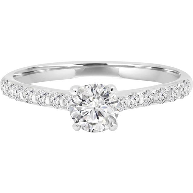 Majesty Diamonds MD240084-P 0.5 CTW Round Diamond Shared-Prong Trellis Solitaire with Accents Engagement Ring in 10K White Gold - Size 4 to 9