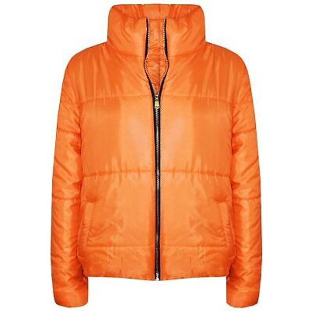 Girls jacket kids orange wetlook cropped padded quilted puffer jackets coat 5-13