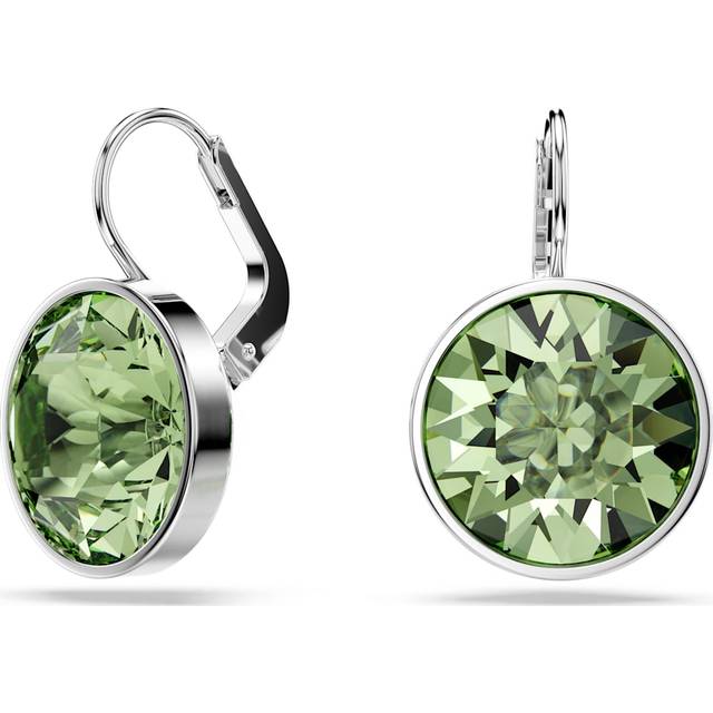 Bella drop earrings, Round cut, Green, Rhodium plated - OS