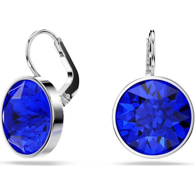 Bella drop earrings, Round cut, Blue, Rhodium plated - OS