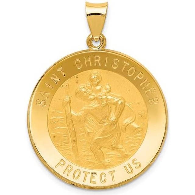 14K Yellow Gold Saint Christopher Medal Hollow Pendant