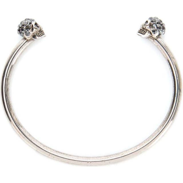 Alexander McQueen - Jewelled Twin Skull bangle - women - Silver Plated Brass/Swarovski Crystal - M