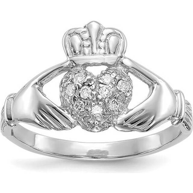 Finest Gold 14K White Gold Claddagh Ring Mounting - Size 6