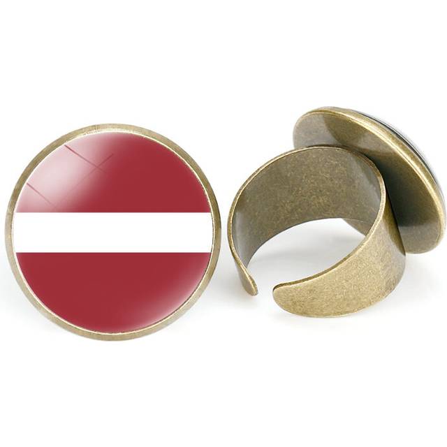(Latvia) Designed Intricately Adjustable Ring With European Flag Gemstones Unisex Electroplated Jewelry