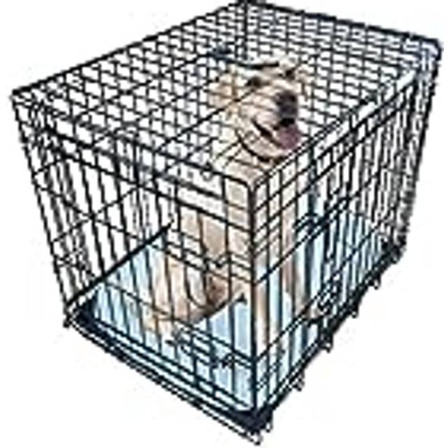 Ellie-Bo Deluxe Extra Strong 2 Door Folding Dog Puppy Cage with Faux Sheepskin Bed Large 36 inch Black