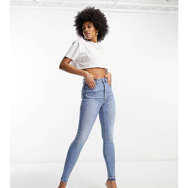Stradivarius – Tall – Mellanblå skinny jeans med hög midja