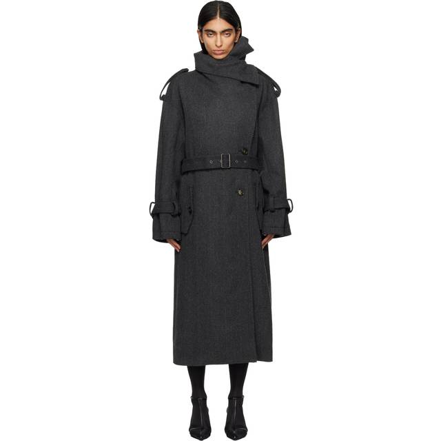Acne Studios Gray Belted Coat - AMA GREY/BLACK - FR 36