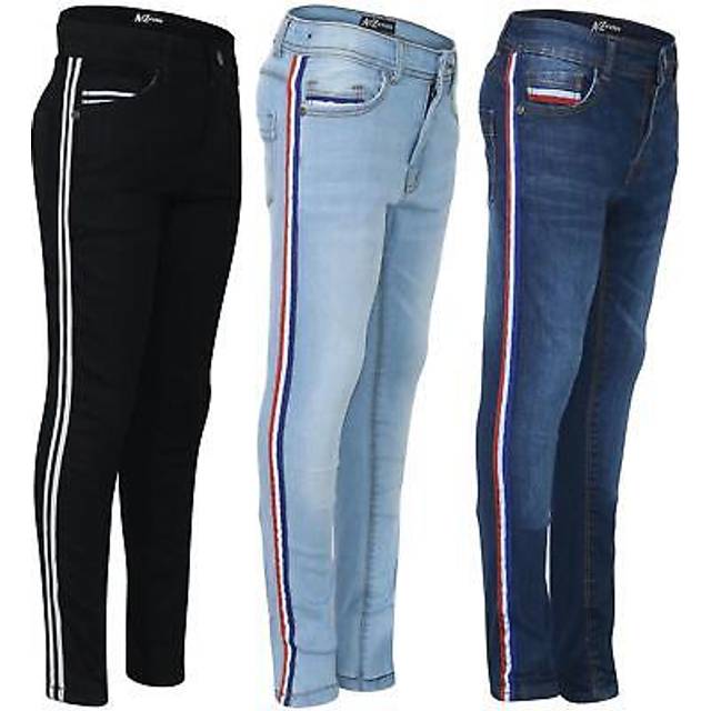 Kids boys skinny denim jeans contrast taped stretchy pants trouser age 5-13 year