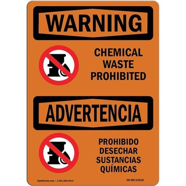 SignMission OS-WS-D-35-L-12518 OSHA Warning Sign - Chemical Waste Prohibited Bilingual