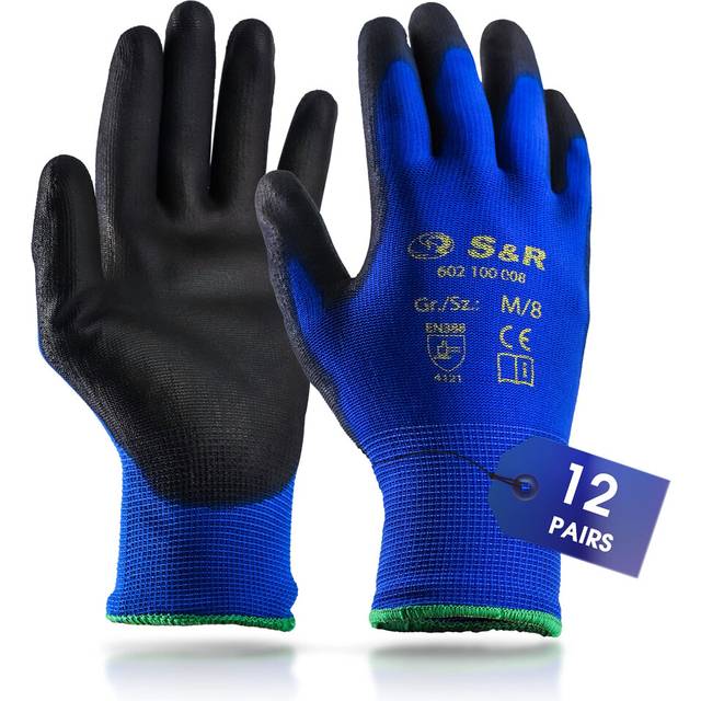 Work Gloves - 12 pairs of BASIC Nylon PU coating Protective Gloves Size L/9 for private and commercial use