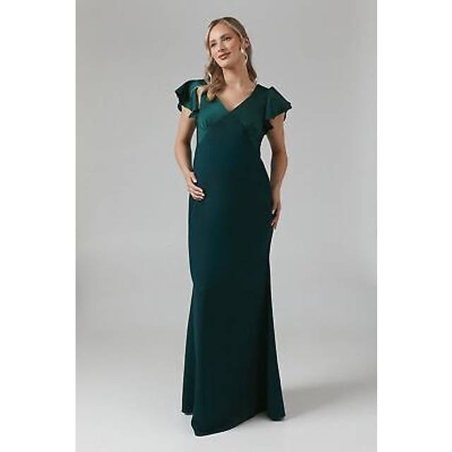 Maternity V Neck Satin Bridesmaid Dress - Green - 8