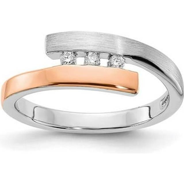 Finest Gold Sterling Silver Rhodium-Plated & Rose Gold-Plated Diamond Bypass Ring - Size 6