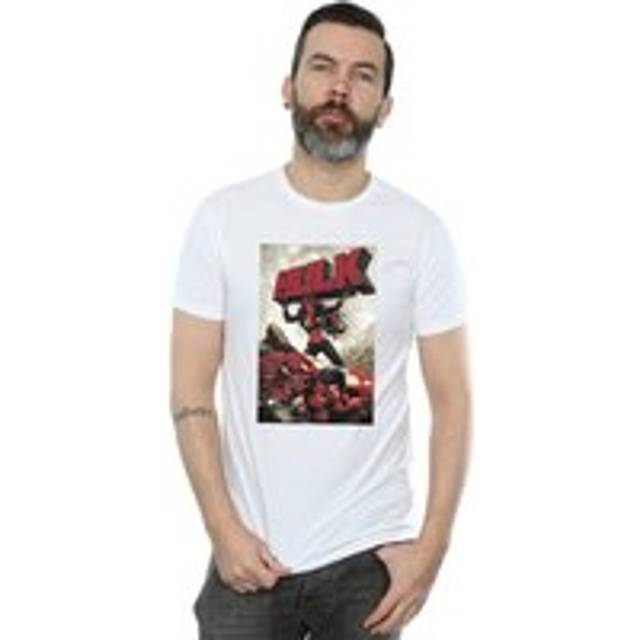 (L, White) Marvel Mens Red Hulk Cover T-Shirt