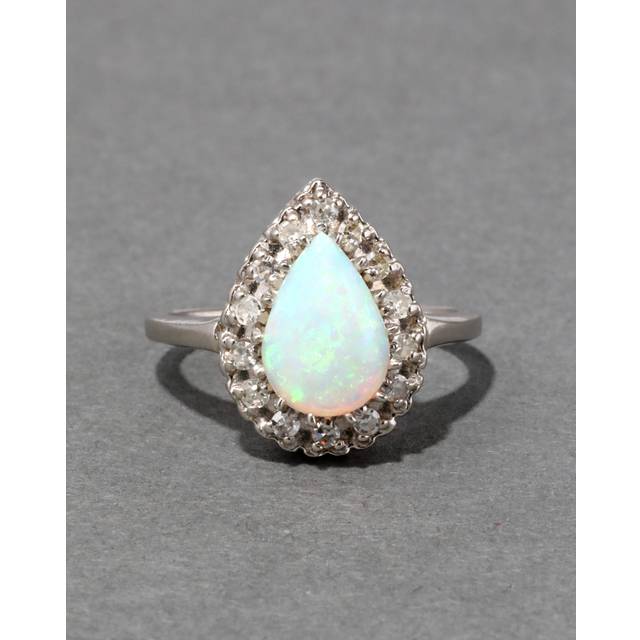 Alexis Bittar Vintage 1950S 14K Gold Opal & Diamond Halo Ring in White Size 6.5  | Statement Jewelry from Alexis Bittar (6.5)