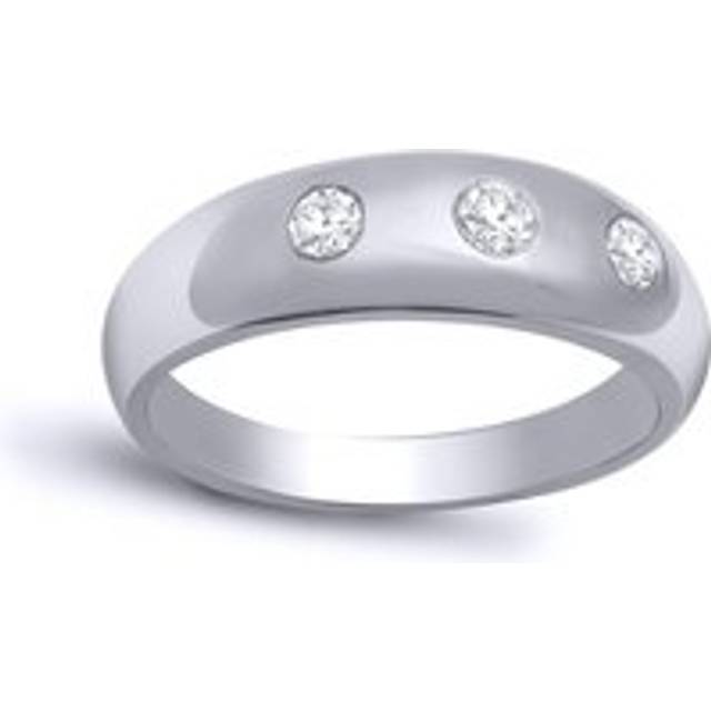 (X) Jewelco London Men&#39;s Solid 9ct White Gold Rub Over Set Round H I2 0.33ct Diamond Domed Band Trilogy Ring 7mm - Silver