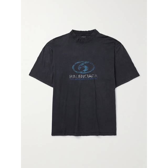 Balenciaga - Distressed Logo-Print Cotton-Jersey T-Shirt - Men - Black - XL