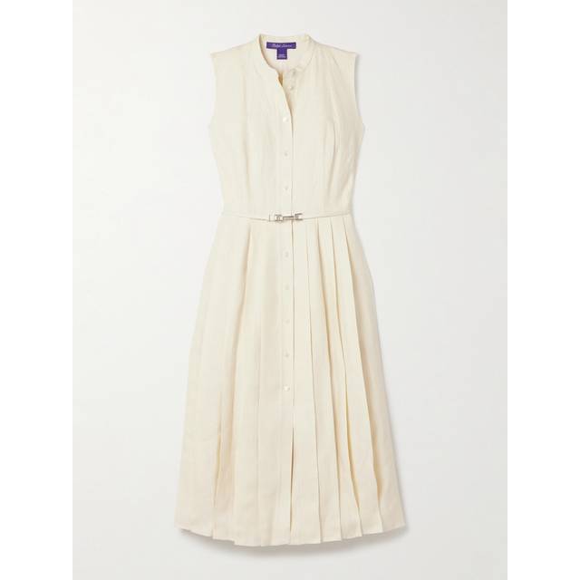 Ralph Lauren Collection - Kennedi Belted Pleated Linen Midi Dress - Cream - US 8