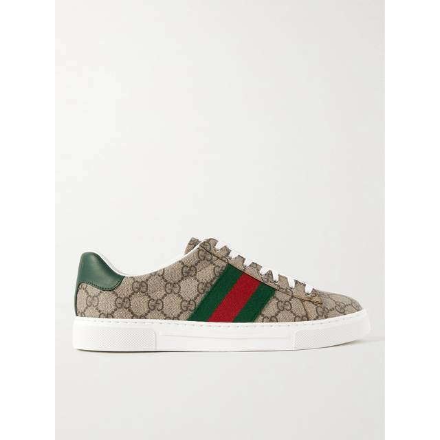 Gucci - Ace Leather and Webbing-Trimmed Monogrammed Canvas Sneakers - Men - Brown - UK 8.5