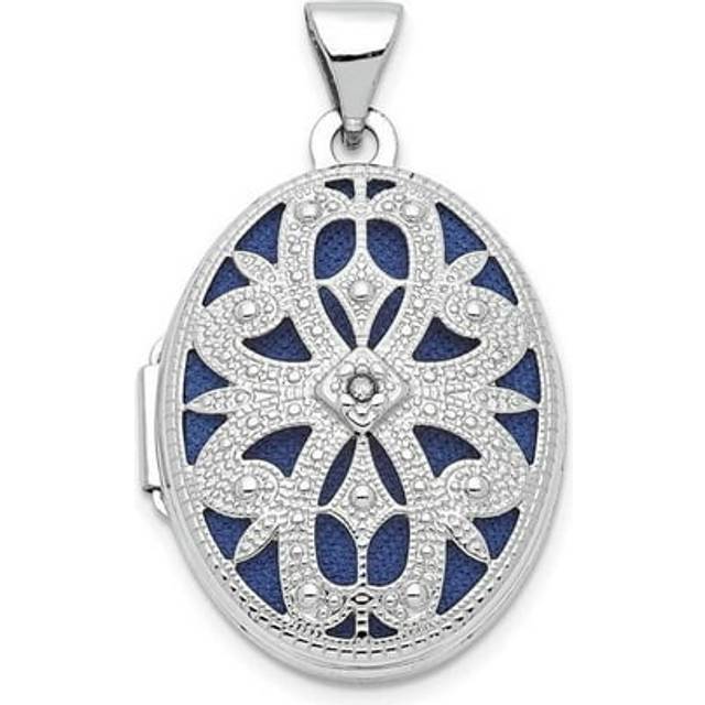 Quality Gold XL544 14K White Gold 21 mm Diamond Vintage Oval Locket