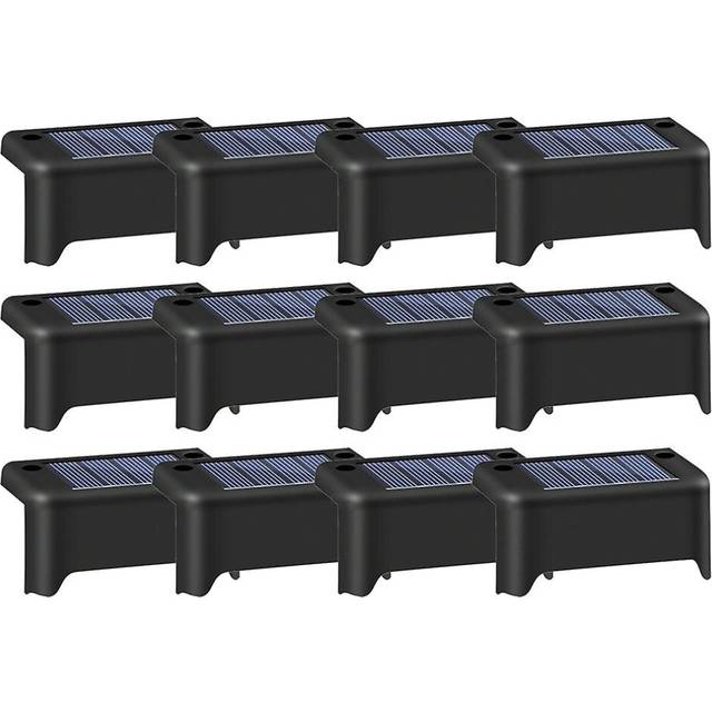 Black 12pcs Solar Outdoor Waterproof Garden Stairs Fence Warm Light Road Stud Lamp For Garden Landscape Street Pathway