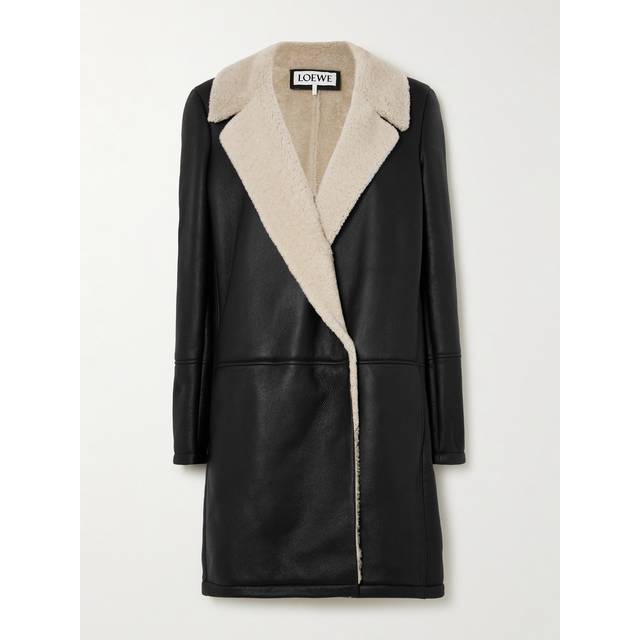 LOEWE - Double-breasted Shearling Coat - Black - FR 38